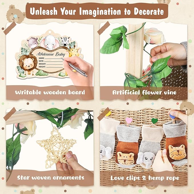 Wooden Baby Shower Crate Closet, Foldable Handwoven Storage Basket for Baby Shower Gifts, Welcome Gift Basket for Newborn Boys Girls, Pregnancy Gifts for New Parents