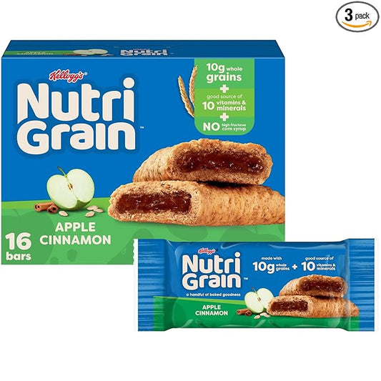 Nutri-Grain Breakfast Bars, Made with 10g Whole Grains, Snack Bars, Apple Cinnamon, 20.8oz Box (16 Bars)