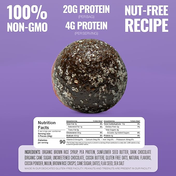 The GFB Fudge Brownie Cookie Protein Bites - Allergen Friendly & Nut Free - Gluten Free, Plant Based, Non GMO, Sustainably Made – Ridiculously Tasty, Healthy, Protein Energy Balls, 4 oz (6 Count)