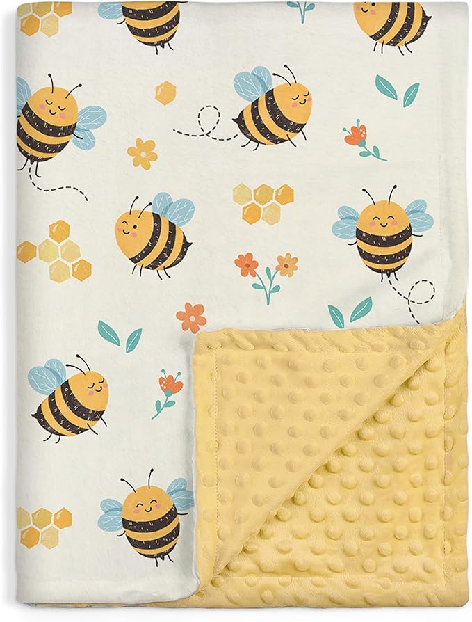 Bee Kid Blankets for Girls - 30 x 40 Soft Minky Blanket with Double Layer Dotted Backing - Gifts for Girl on Birthday Christmas