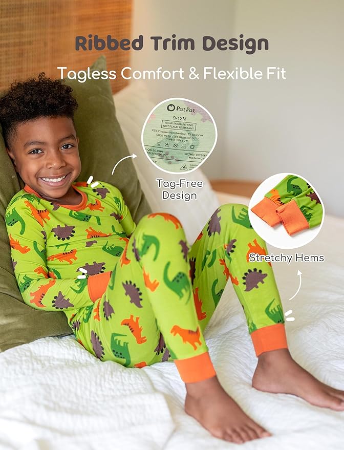 PATPAT Bamboo Viscose Pajama Sets for Toddler Boys & Girls Baby Kids, Ultra-soft Snug fit Pjs Sleepers for Birthday Holiday