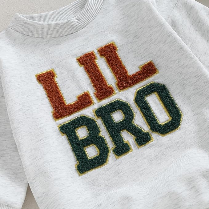 VISGOGO Infant Baby Boy Girls Big Lil Bro Big Lil Sis Matching Set Sweatshirt Romper Embroidery Sweater Toddler Clothes