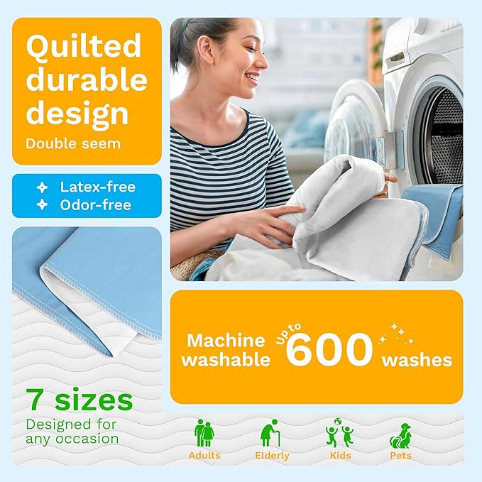 GREEN LIFESTYLE Washable Underpads - Large Bed Pads for use as Incontinence Bed Pads, Reusable Pet Pads, Great for Dogs, Cats, Bunny, Seniors Bed Pad (Pack of 40 — 34x36)