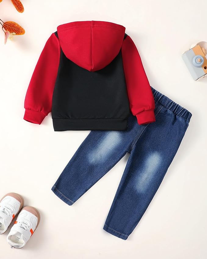 NZRVAWS Baby Boy Clothes Toddler Boy Outfit 2 3 4T 6 12 18 24 Month Fall Winter Hoodie Ripped Jeans Clothing