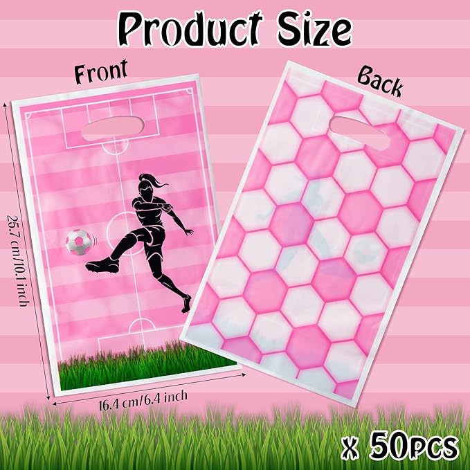 Football Party Favor Bags - 50Pcs Pink Football Goody Candy Treat Gifts Bags, Sport Themed Party Decorations for Adults Kids Boys Girls Birthday Outdoor Sports Events Supplies