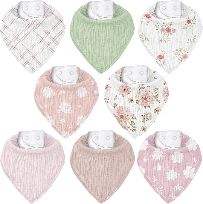 Muslin Baby Bibs 8 Pack, Baby Bandana Drool Bib for Drooling and Teething, Cotton Soft Absorbent for Girls Boys