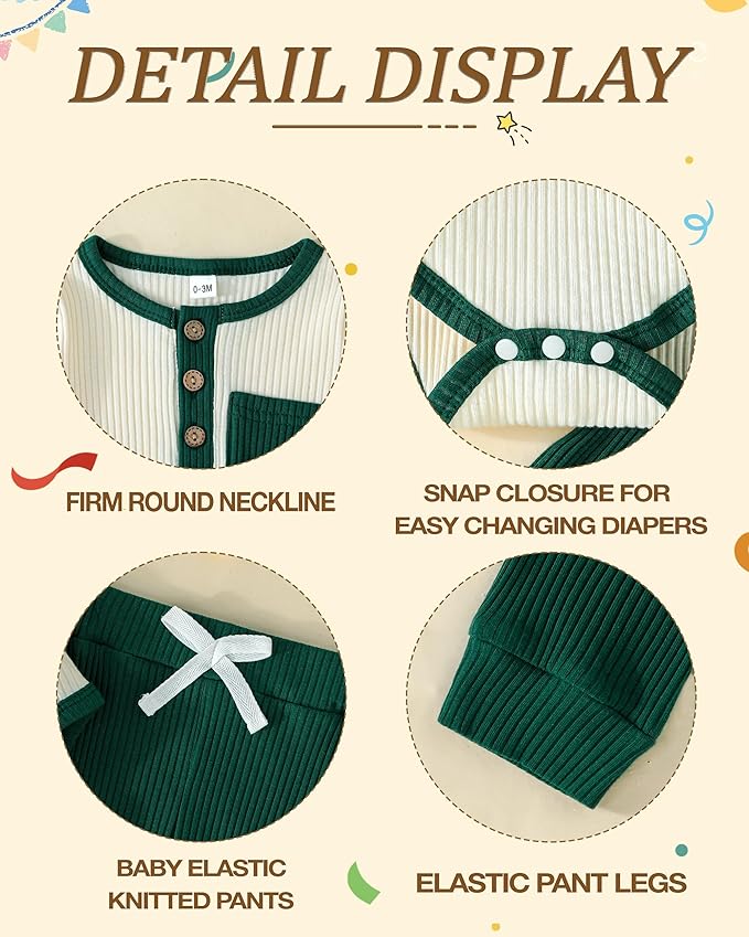 Newborn Baby Boy Girl Clothes Ribbed Knit Cotton Long Sleeve Romper Long Pant Preemie Solid Color Unisex Outfits