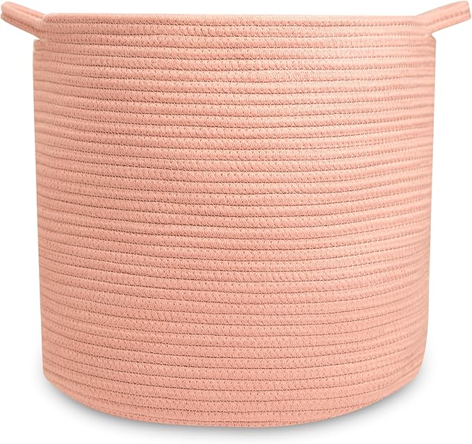 Natemia Rope Storage Basket- Nursery Bin and Toy Organizer (15”x15”x14”), Laundry Basket, Basket for Towels, Pillows and Blankets, Perfect Baby Registry Gift