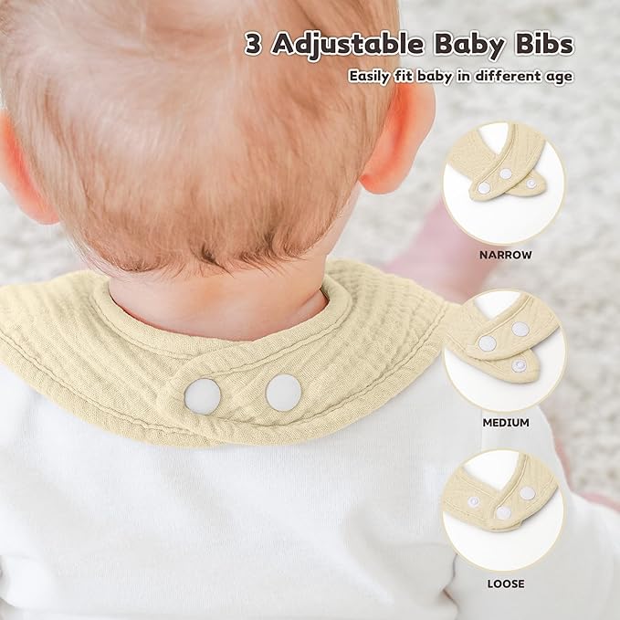 Susurration Muslin Baby Drool Bibs 10Pack Soft Square Adjustable Bandana Bibs for Unisex Baby Girls & Boys