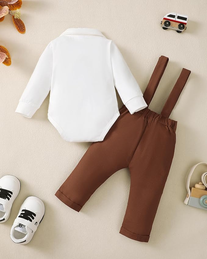 Newborn Baby Boy Clothes Gentleman Wedding Suit Infant Outfits Formal Dress Shirt+Bowtie+Suspender Pants