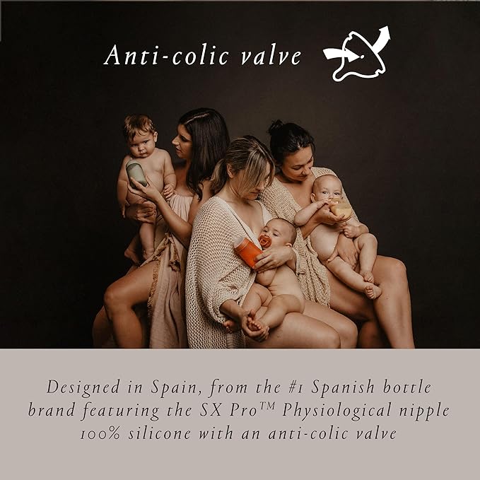 Suavinex Color Essence SX PRO Physiological Soft Flexible Silicone Baby Bottle, Anti Colic Baby Bottles, Supports Breast Feeding Babies, Made in Spain, Medium Flow, 8oz, Jungle Green