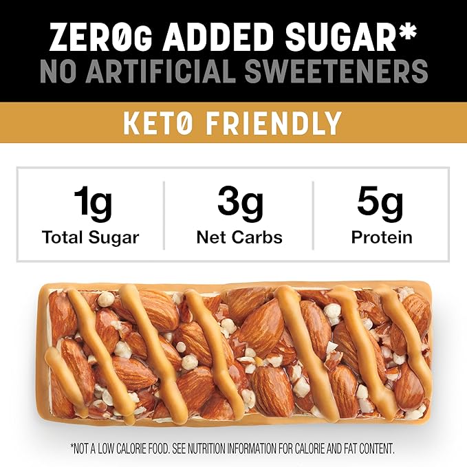KIND ZERO Added Sugar Bars, Caramel Almond & Sea Salt, Keto Friendly Snacks, Gluten Free, 5g Protein, 5 Count