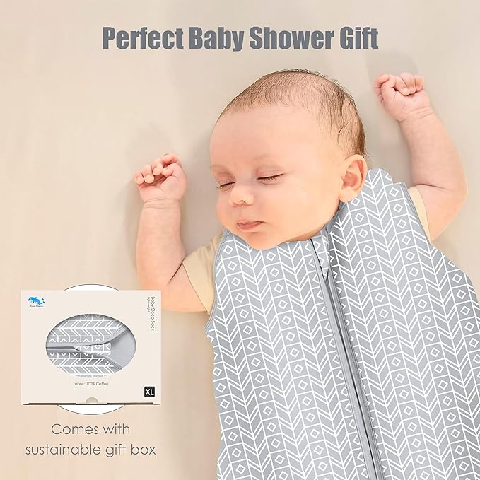 SWEET DOLPHIN Baby Sleep Sack 18-24 Months - 100% Cotton 2-Way Zipper TOG 0.5 Infant Wearable Blanket, Newborn Essentials Toddler 3 Pack Sleeping Sacks - Grey