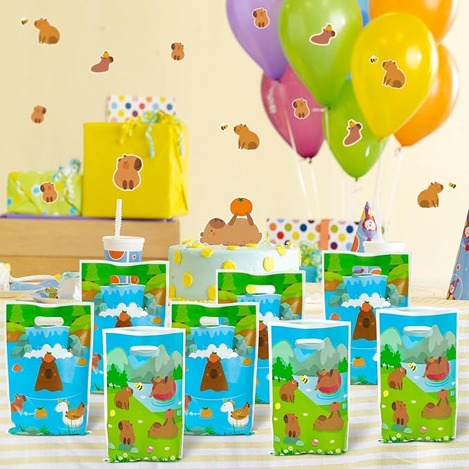 Capybara Party Favor Bags - 50Pcs Capybara Patterns Goody Candy Treat Gifts Bags, Cute Animals Themed Party Favors Supplies Decorations for Kids Boys Girls Birthday Baby Shower Animals Events