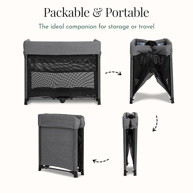 Evolur Zane Portable Playard – Foldable, Removable Mattress, Easy to Use Baby Bassinet for Travel & Home, Grey