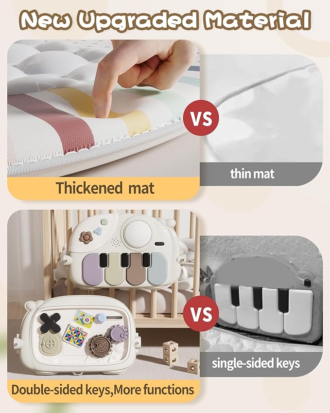 Baby Play Mat Baby Toys,Baby Gym Tummy Time Play Piano Activity Mat with 5 Infant Sensory Toys,Music & Light Infant Newborn Gifts for Babies Toddlers 0-3 6-9 11 12 Months.