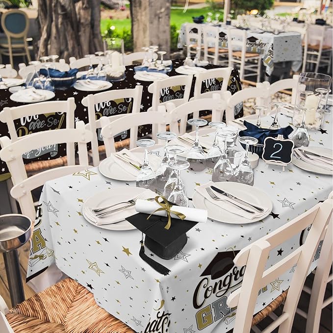 Graduation Decorations 2025 Black and Gold Grad Party Supplies with Disposable Plates, Napkins, Tablecloth, Cups and Congrats Grad Banner for 24 Guests - Graduation Party Decorations