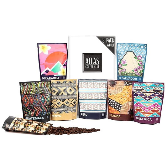 Atlas Coffee Club World of Coffee Discovery Set - Gourmet Coffee Gift Sampler - 8-Pack Variety Box of the World’s Best Single Origin Coffees - Whole Bean