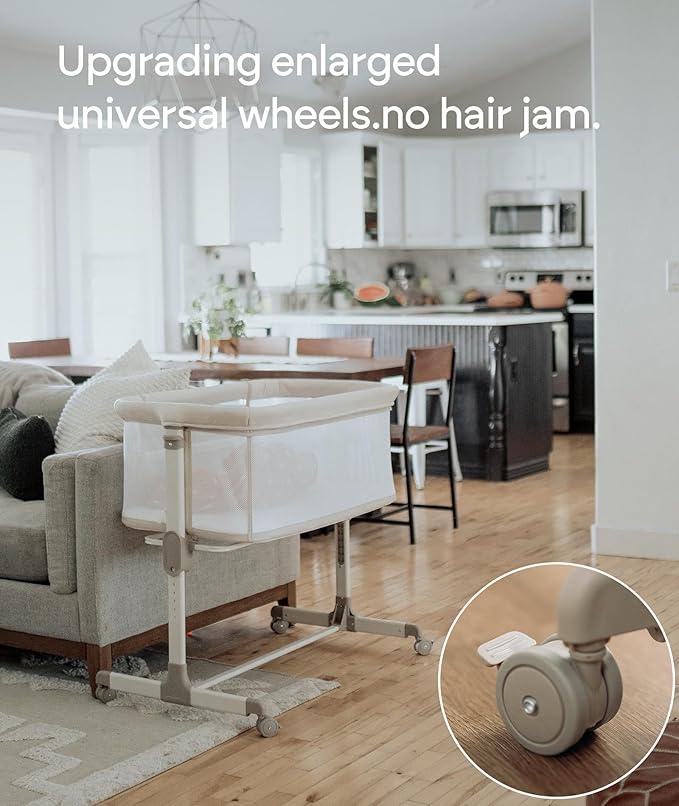 Fodoss Baby Bassinets Bedside Sleeper - All Mesh Bedside Bassinet with Wheels, 7 Height Adjustable Baby Bassinet for Infants, Beige