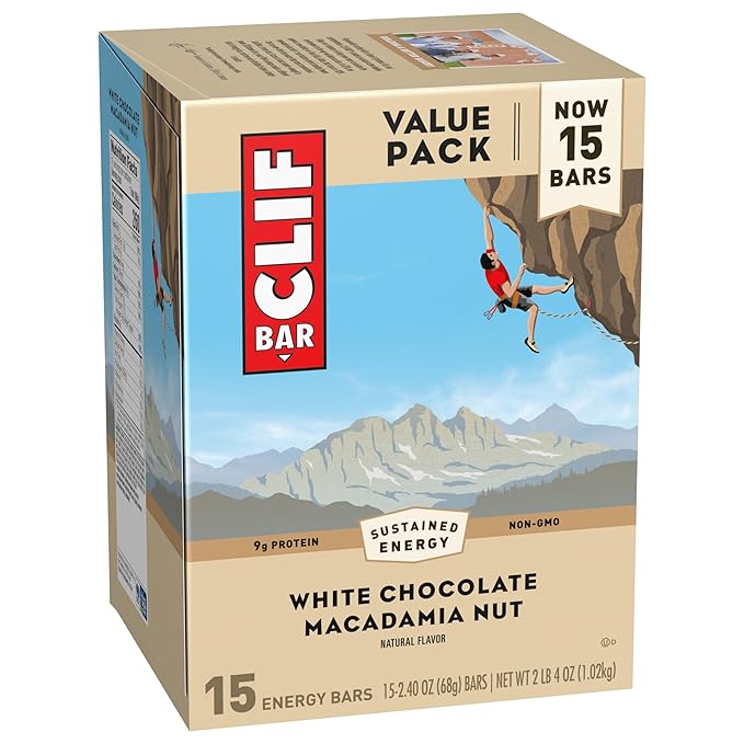CLIF BAR - White Chocolate Macadamia Nut Flavor - Made with Organic Oats - Energy Bars - Non-GMO - Plant Based Protein Bars (15 Pack)