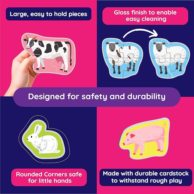 My First Puzzle - Montessori Toy, 12 Graded Puzzles, 2-5 Pieces (Farm Animals)