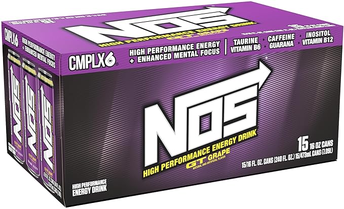 NOS GT Grape: High Performance Energy Drink. 16 Fl oz (Pack of 15)