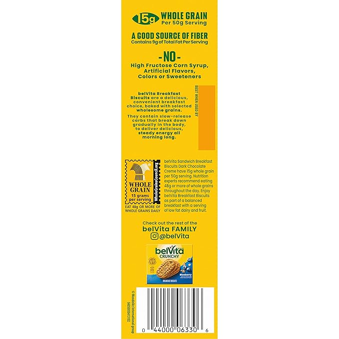 belVita Breakfast Sandwich Dark Chocolate Creme Breakfast Biscuits, 64 Total Packs, 8 Boxes (2 Sandwiches Per Pack)