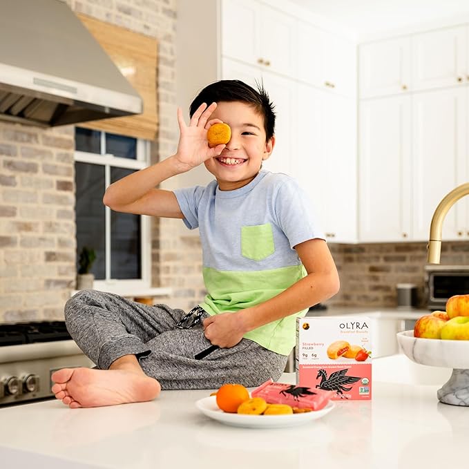 Olyra Strawberry Organic Fruit Bars, Prebiotic High Fiber Snack, Gut Health, Fruit Filled & Whole Grain Bites, Kids Healthy Snacks, Low Sugar, Vegan, USDA Certified Organic, Non GMO (Pack of 24)