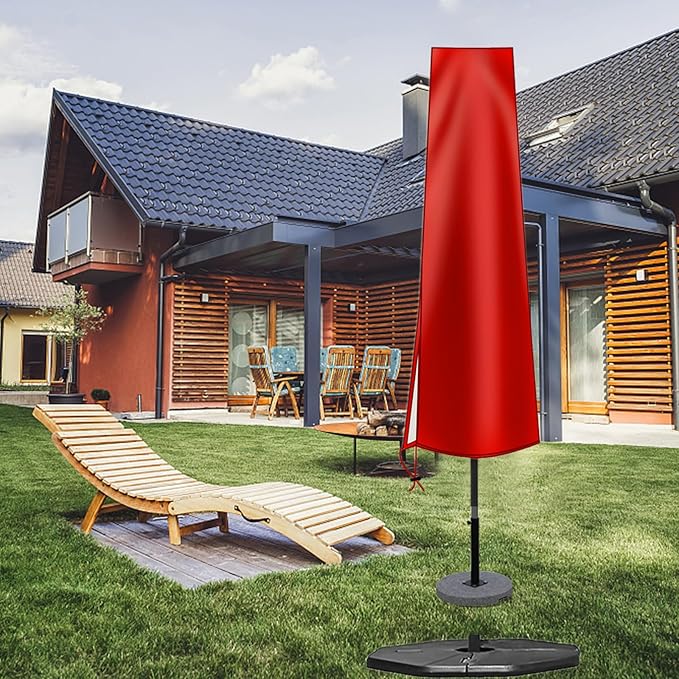 OKPOW Umbrella Covers for Outdoor Umbrellas - Small Patio Umbrella Cover for 6 ft to 9 ft Outdoor Table Umbrella - Waterproof Windproof Anti-UV Garden Parasol Covers, Red