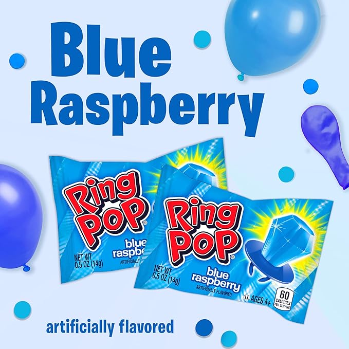 Ring Pop Individually Wrapped Blue Candy 70 Count Bulk Lollipop Pack – Blue Raspberry Flavored Lollipop Suckers for Kids, Fun Candy Bulk, Gender Reveal, Baby Showers, Bachelorette & Kids Party Favors