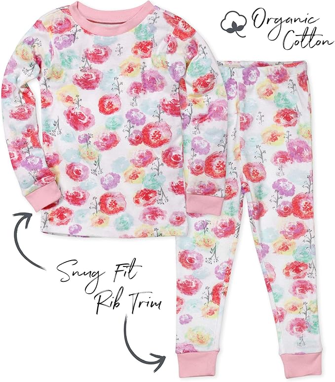 HonestBaby baby-girls 2-piece Pajamas Sleepwear Pjs 100% Organic Cotton for Baby, Toddler, Kids, Girl