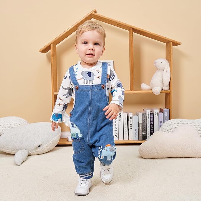 Cute Baby Boy Clothes Suit Toddler Boys' Striped long Sleeve T-Shirt+Denim Overalls Jumpsuit Pants Outfits Sets