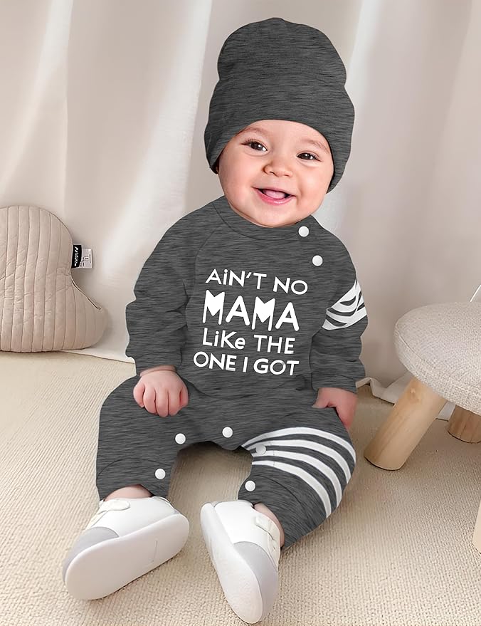 Baby Boy Clothes Infant Mamas Print Romper Stripe Sleeve Outfits Fall Winter Baby Clothing Jumpsuit