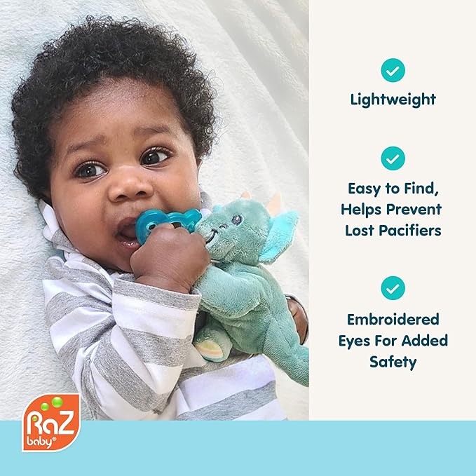 RaZbaby JollyPop Pacifier, Holder w/Detachable Baby Pacifier, Stuffed Animal RaZbuddy, All Ages 0M+, 100% Medical Grade USA Made Silicone, Machine Washable, Textured & Easy to Hold – Monkey