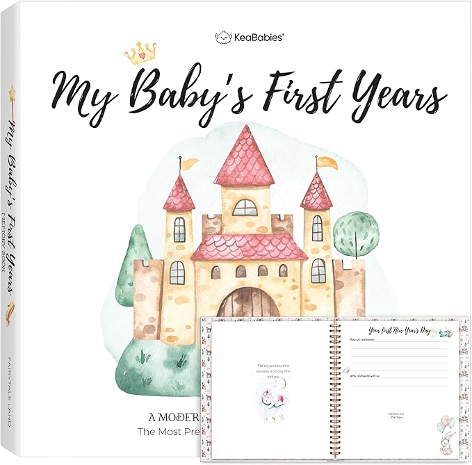 First 5 Years Baby Memory Book Girl, Boy - 90 Pages Hardcover First Year Milestone Keepsake Book, Newborn Scrapbook for New Parents, Minimalist Photo Album Journal,Gift for Baby Shower(Fairytale Land)