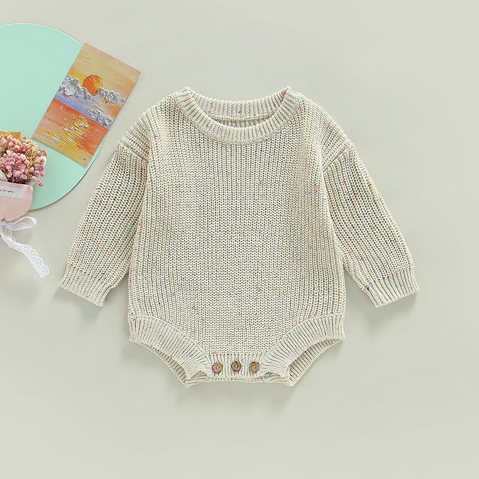FYBITBO Baby Girl Boy Sweater Knit Oversized Pullover Sweatshirt Romper Onesie Warm Fall Winter Clothes Outfit Newborn