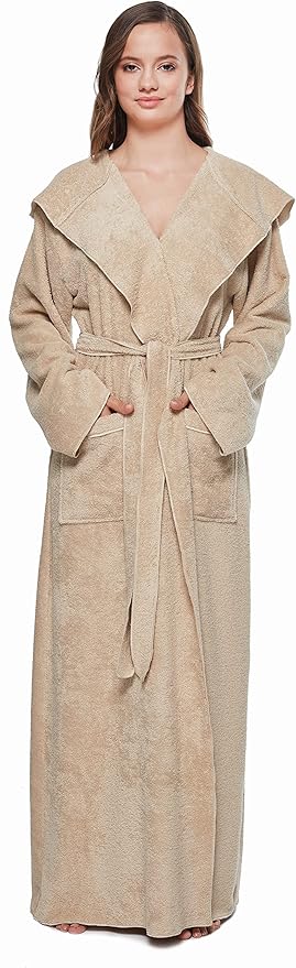Arus Women's Princess Robe Ankle Long Hooded Lightweight Turkish Cotton Bathrobe