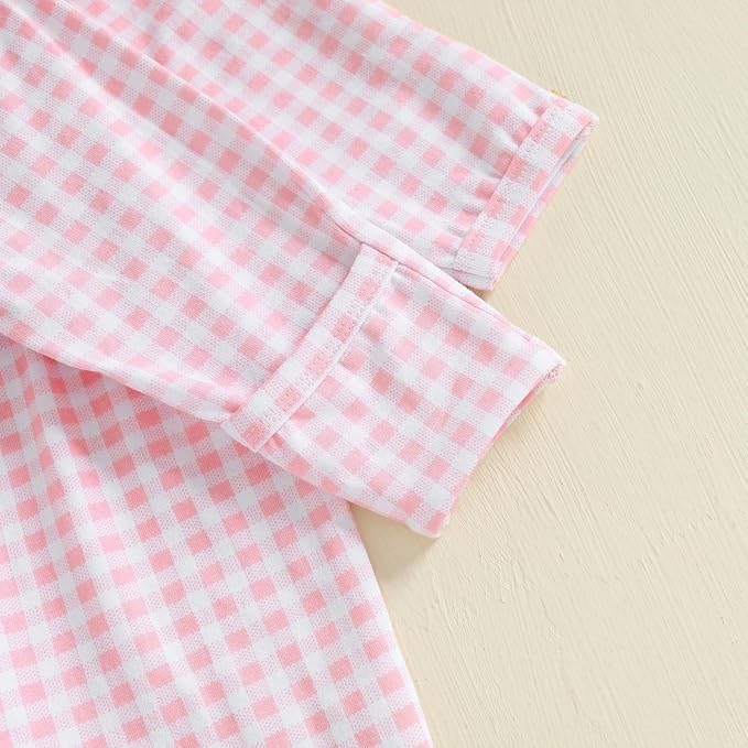 woshilaocai Baby Fall Outfit Boy Girl Plaid Embroidered Collar Romper Footie Infant Halloween Clothes