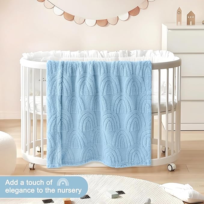 HOMRITAR Baby Blanket with 3D Rainbow Super Soft Cozy Fluffy Fleece Blankets for Boys Girls, Room Decor Birthday Gifts Baby Bedding for Toddle Newborn, Blue, 30 x 40 Inches