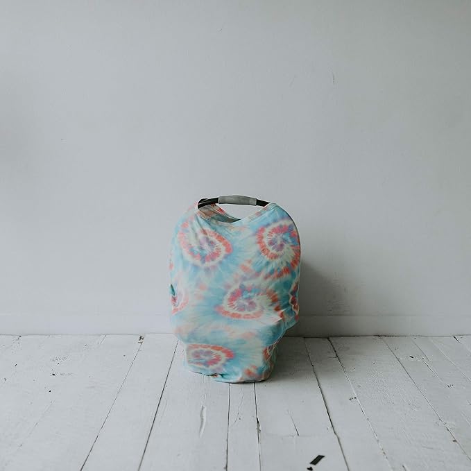 Parker Baby 4 in 1 Car Seat Cover for Girls - Stretchy Carseat Canopy, Nursing Cover, Grocery Cart Cover, Infinity Scarf - Pink/White Stripes