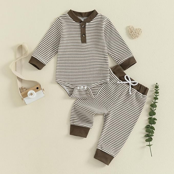 CIYCUIT Newborn Baby Boy Clothes Ribbed Knit Long Sleeve Bodysuit Pants 2-Piece Fall Winter Outfits