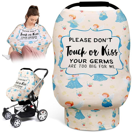 Metplus No Touch Sign Car Seat Cover for Babies, Mom Nursing Covers Breastfeeding Scarf, Multi Use Infant Carseat Canopy for Newborn Carrier/Stroller/Shopping Cart, Baby Shower Gifts for Boy Girl