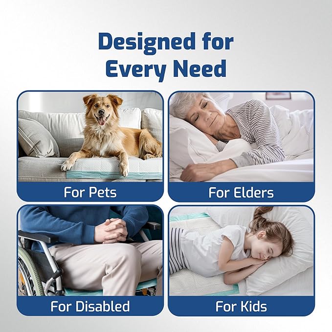 50 Pack Adhesive Disposable Bed Pads for Adults 125 Gram - 3XL 36"x36" Non Slip Chucks Pads Disposable Adult, Incontinence Bed Pads - Disposable Underpads, Waterproof Heavy Duty Pee Pads for Adults