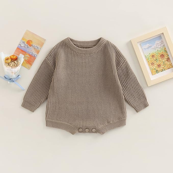 FYBITBO Baby Girl Boy Sweater Knit Oversized Pullover Sweatshirt Romper Onesie Warm Fall Winter Clothes Outfit Newborn