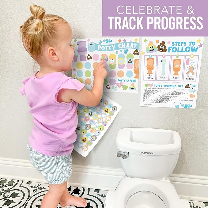 Hadley Designs Potty Training Chart for Girls with Fun Reward Stickers – 10 Potty Chart for Toddlers Girls, 8.5x11" Potty Training Sticker Chart for Toilet Success, Pastel Reward Chart for Kids