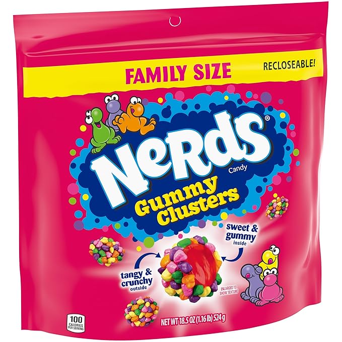 Nerds Gummy Clusters Candy, Rainbow, Resealable 18.5 Ounce Big Bag (Pack of 2)