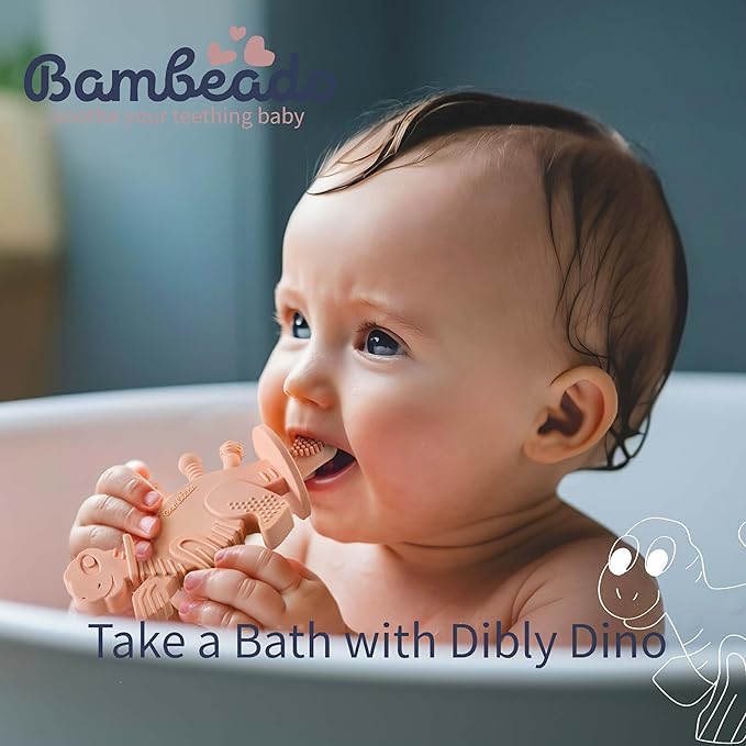 Bambeado Baby Teether Toy: Dibly - The Dino Baby Teething Toys BPA-Free Teethers Inspired by Nature with Natural Rubber Pacifier