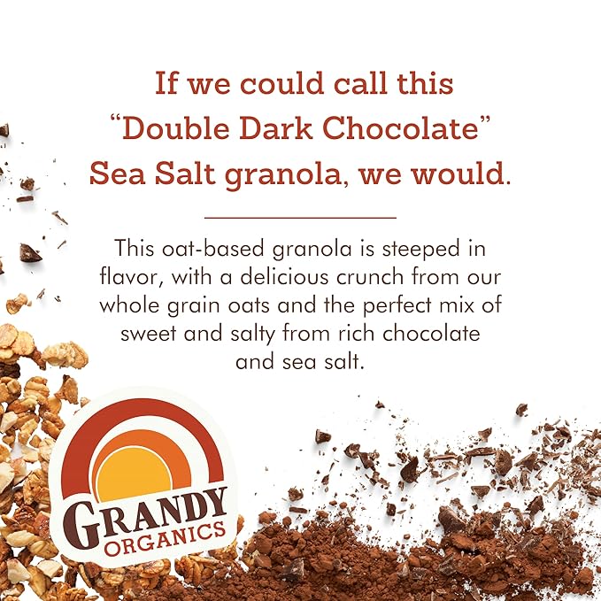 Grandy Organics Dark Chocolate Sea Salt Granola, 10 Pound Bulk Bag, Certified Organic, Gluten Free, Non-GMO, Kosher, Plant Based Protein Granola