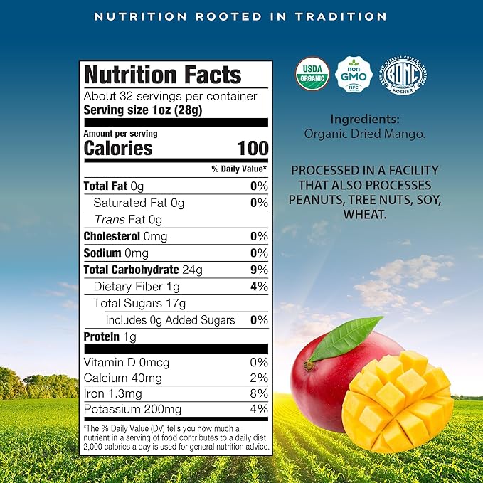 CROP BY POP - Organic Sun Dried Mango Slices, No Sugar Added, Unsulphured (32oz, 2 LB) Bulk Dry Fruits Packed Fresh in Resealable Bag - USDA Organic, Non GMO, Kosher