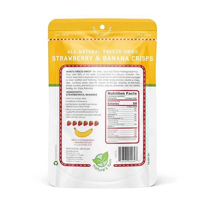 Nature’s Turn Freeze-Dried Strawberry Banana Crisps – Healthy, Gluten-Free, Crispy & Delicious, Plant-Based Snack, Ideal for Cereal, Smoothies, School Lunches, & On-the-Go, Pack of 6 (0.53 oz Each)
